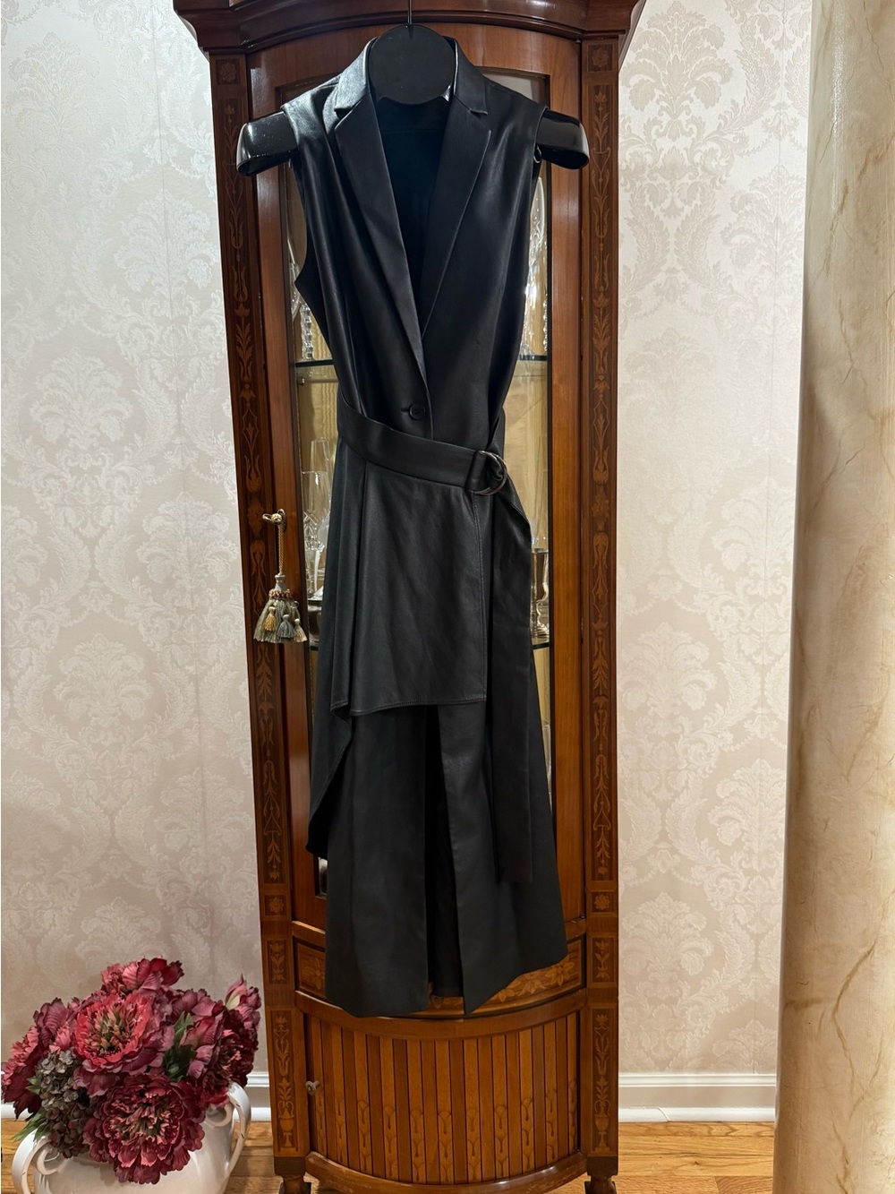 BCBGMaxAzria Women's Black Sleeveless faux leather long vest. NWOT